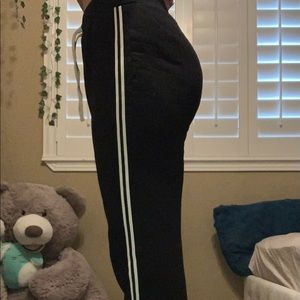 Fluffy high waisted black sweatpants with drawstring